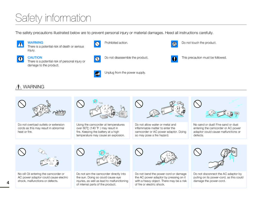 Samsung HMX-Q10BN/XAA manual Safety information, Unplug from the power supply 