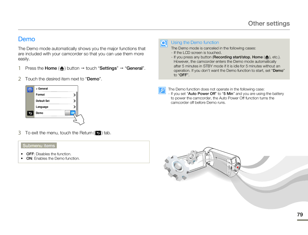 Samsung HMX-Q10BN/XAA manual Using the Demo function 