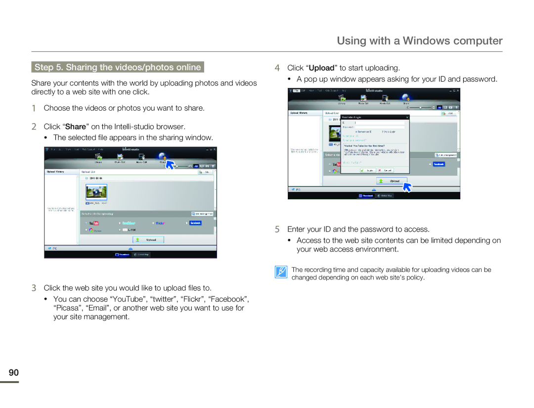 Samsung HMX-Q10BN/XAA manual Sharing the videos/photos online 