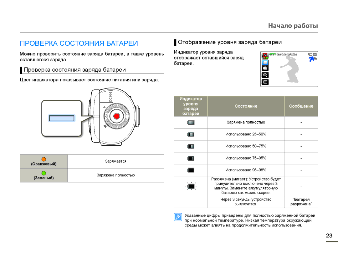 Samsung HMX-Q10BP/XEK ɈɊɈȼȿɊɄȺɋɈɋɌɈəɇɂəȻȺɌȺɊȿɂ, Ɉɬɨɛɪɚɠɟɧɢɟɭɪɨɜɧɹɡɚɪɹɞɚɛɚɬɚɪɟɢ, Ɉɪɨɜɟɪɤɚɫɨɫɬɨɹɧɢɹɡɚɪɹɞɚɛɚɬɚɪɟɢ 