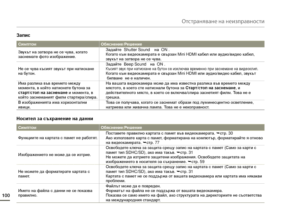 Samsung HMX-Q10BP/EDC manual 100, Старт/стоп на заснемане и момента, в 