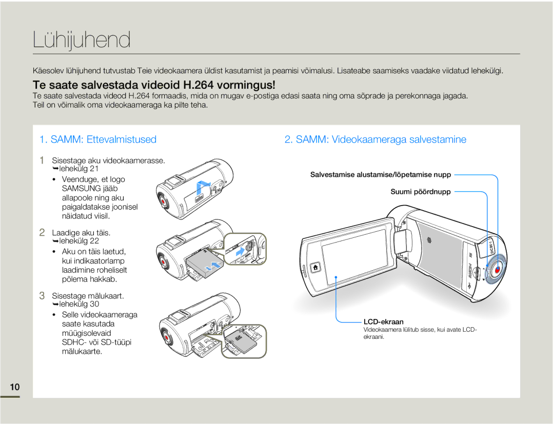 Samsung HMX-Q10BP/EDC manual Lühijuhend, Te saate salvestada videoid H.264 vormingus 