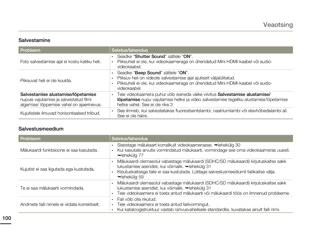 Samsung HMX-Q10BP/EDC manual Salvestusmeedium, 100 