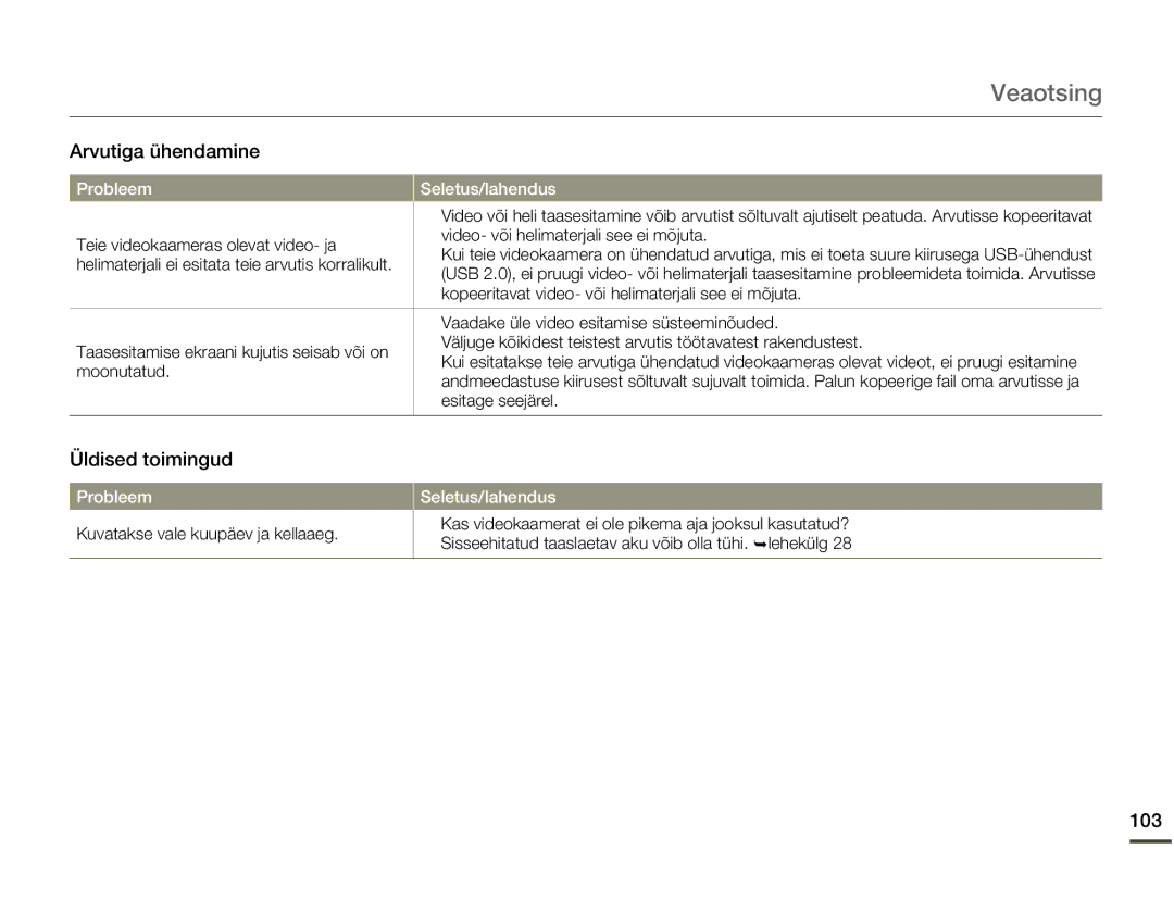 Samsung HMX-Q10BP/EDC manual Üldised toimingud, 103 