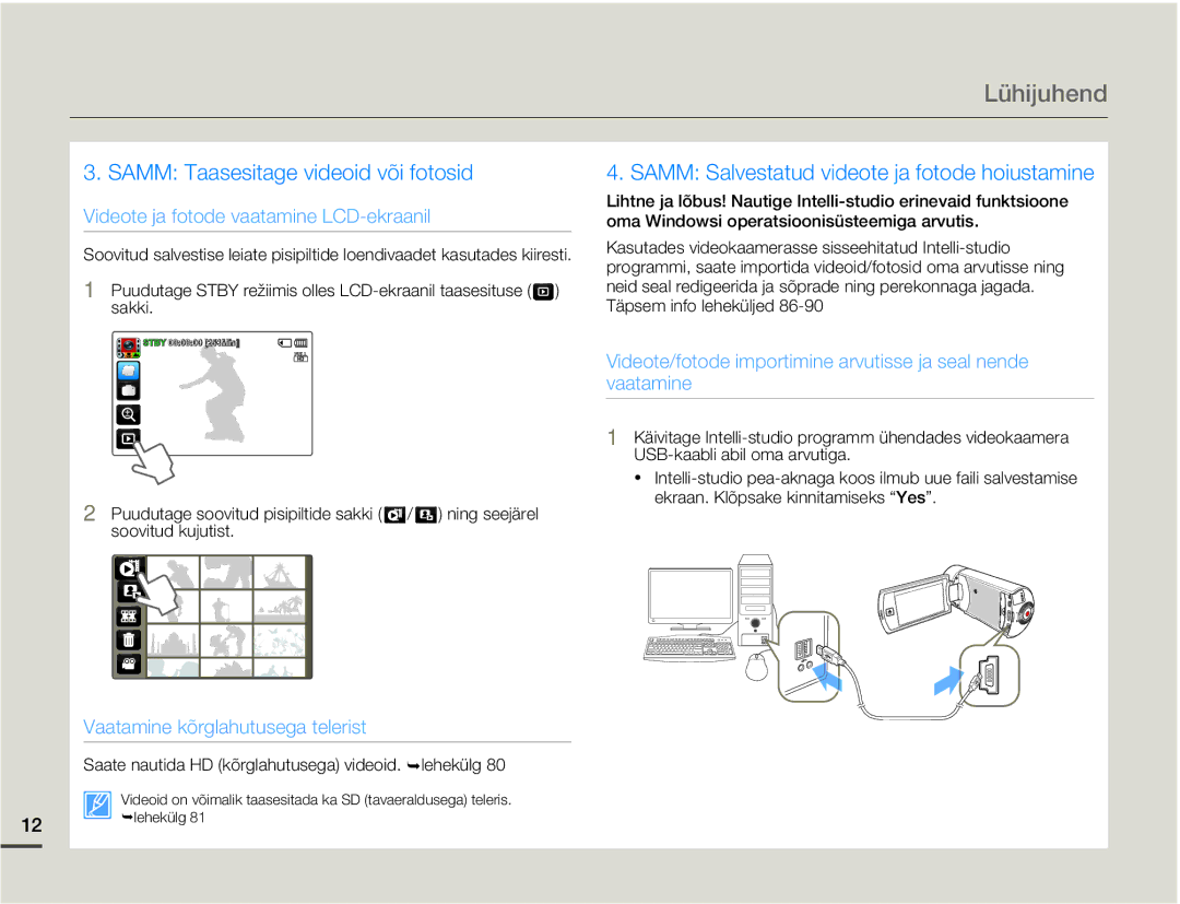 Samsung HMX-Q10BP/EDC manual Samm Taasesitage videoid või fotosid 