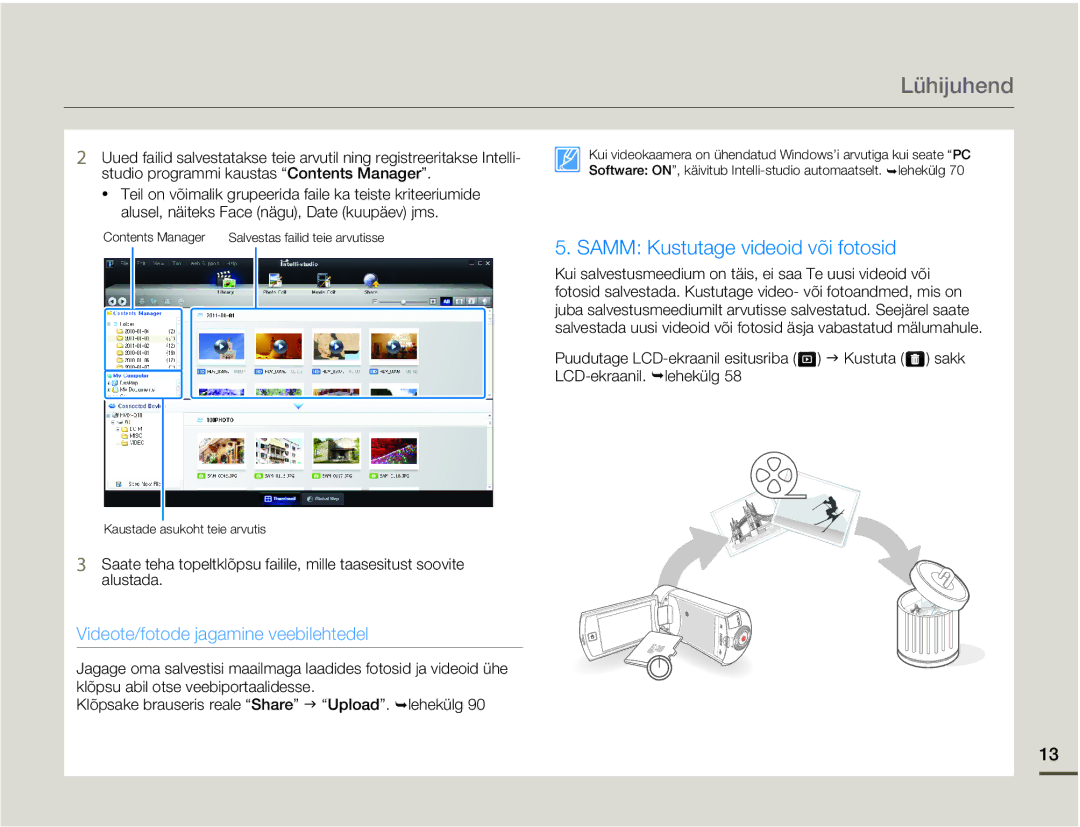 Samsung HMX-Q10BP/EDC manual Samm Kustutage videoid või fotosid 