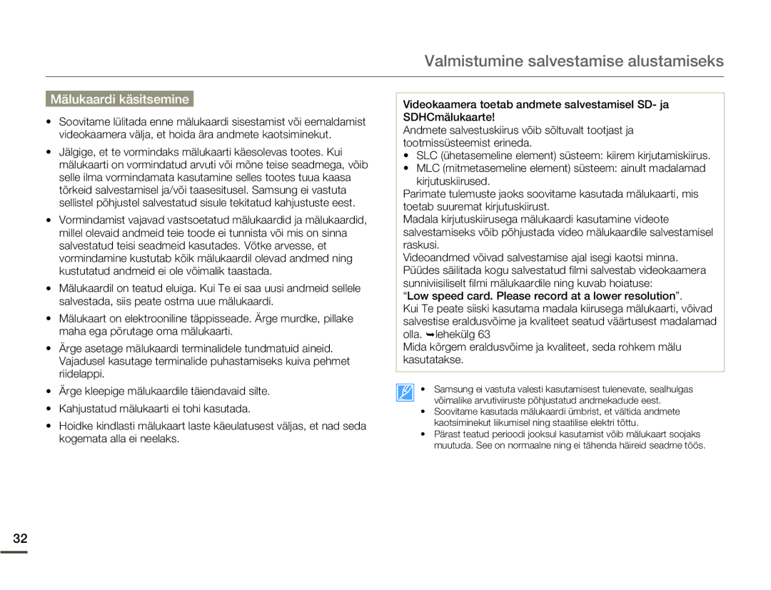 Samsung HMX-Q10BP/EDC manual Mälukaardi käsitsemine 