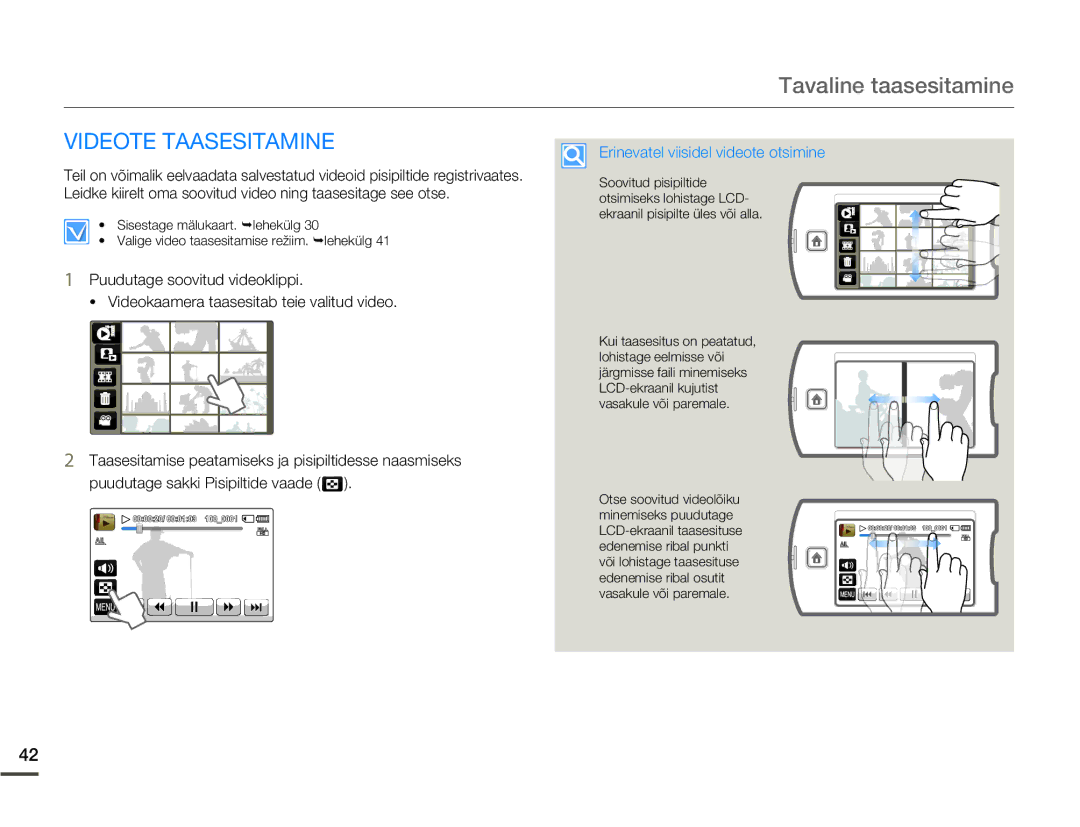 Samsung HMX-Q10BP/EDC manual Tavaline taasesitamine, Videote Taasesitamine, Erinevatel viisidel videote otsimine 