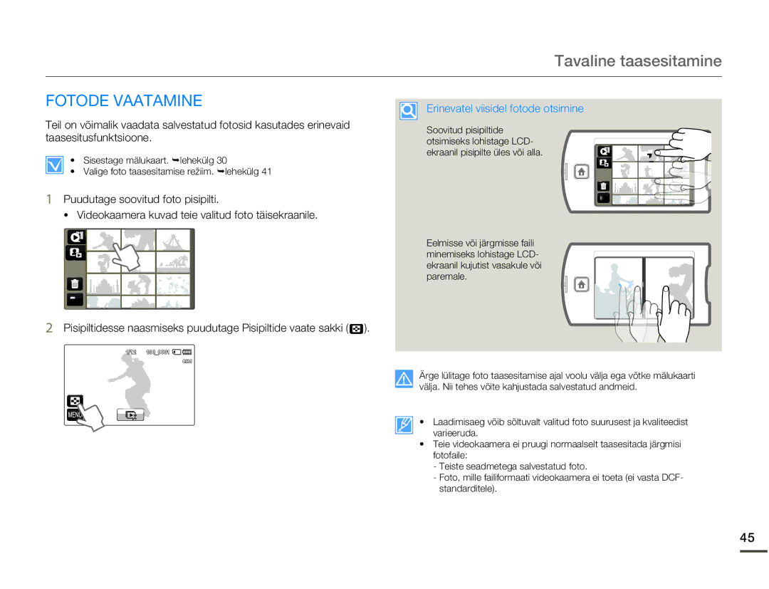 Samsung HMX-Q10BP/EDC manual Fotode Vaatamine, Erinevatel viisidel fotode otsimine 