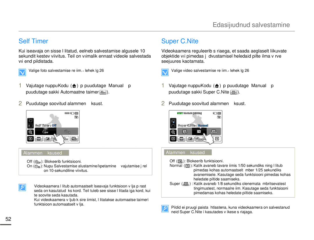 Samsung HMX-Q10BP/EDC manual Self Timer, Super C.Nite 