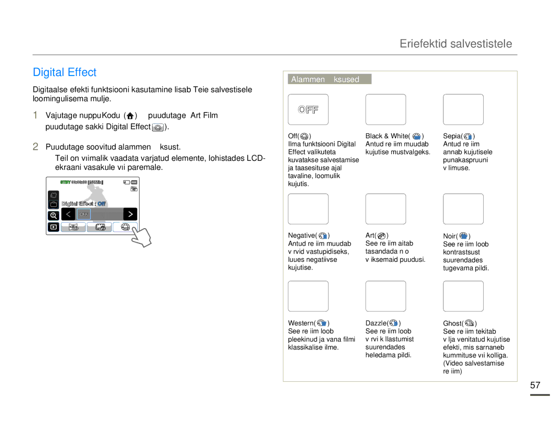 Samsung HMX-Q10BP/EDC manual Digital Effect, Off 