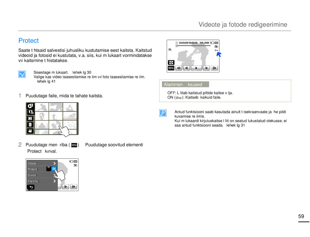 Samsung HMX-Q10BP/EDC manual Videote ja fotode redigeerimine, Protect 