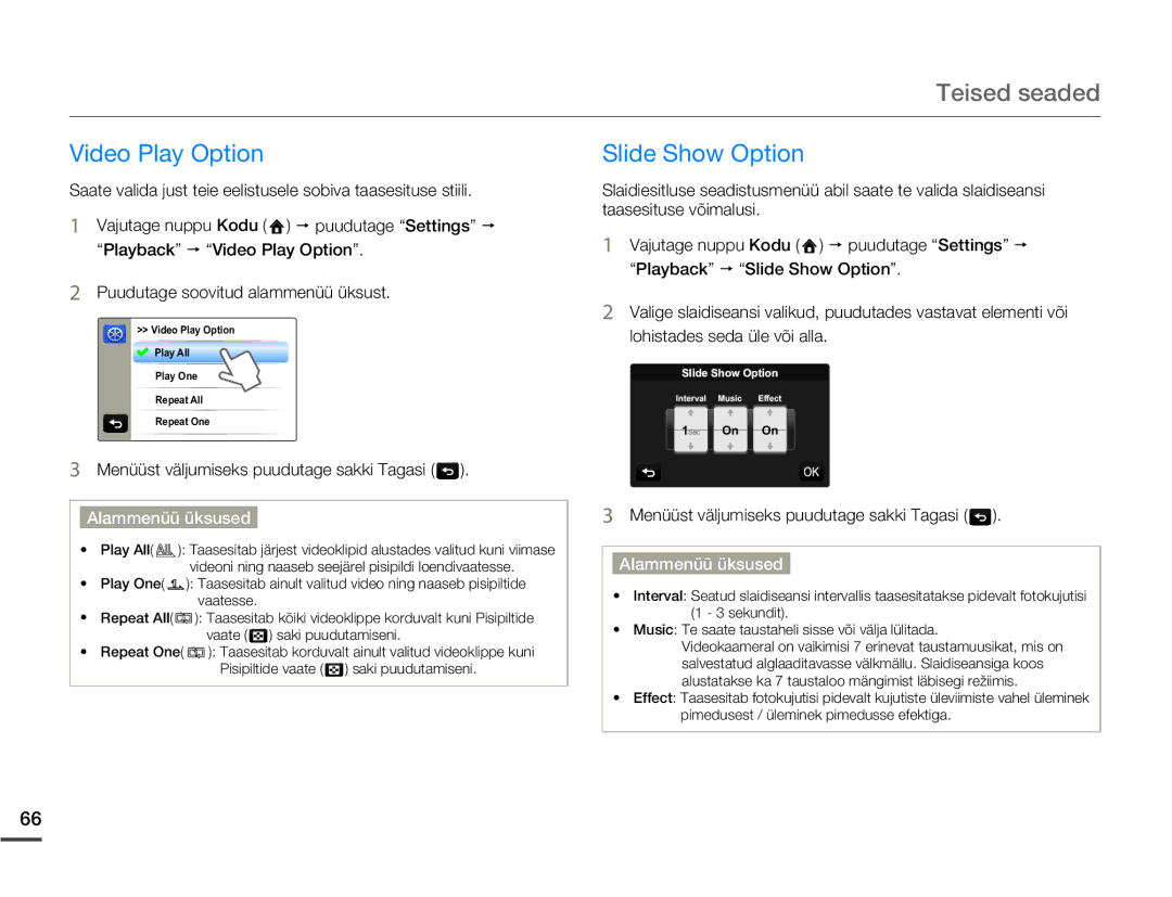 Samsung HMX-Q10BP/EDC manual Video Play Option, Slide Show Option 