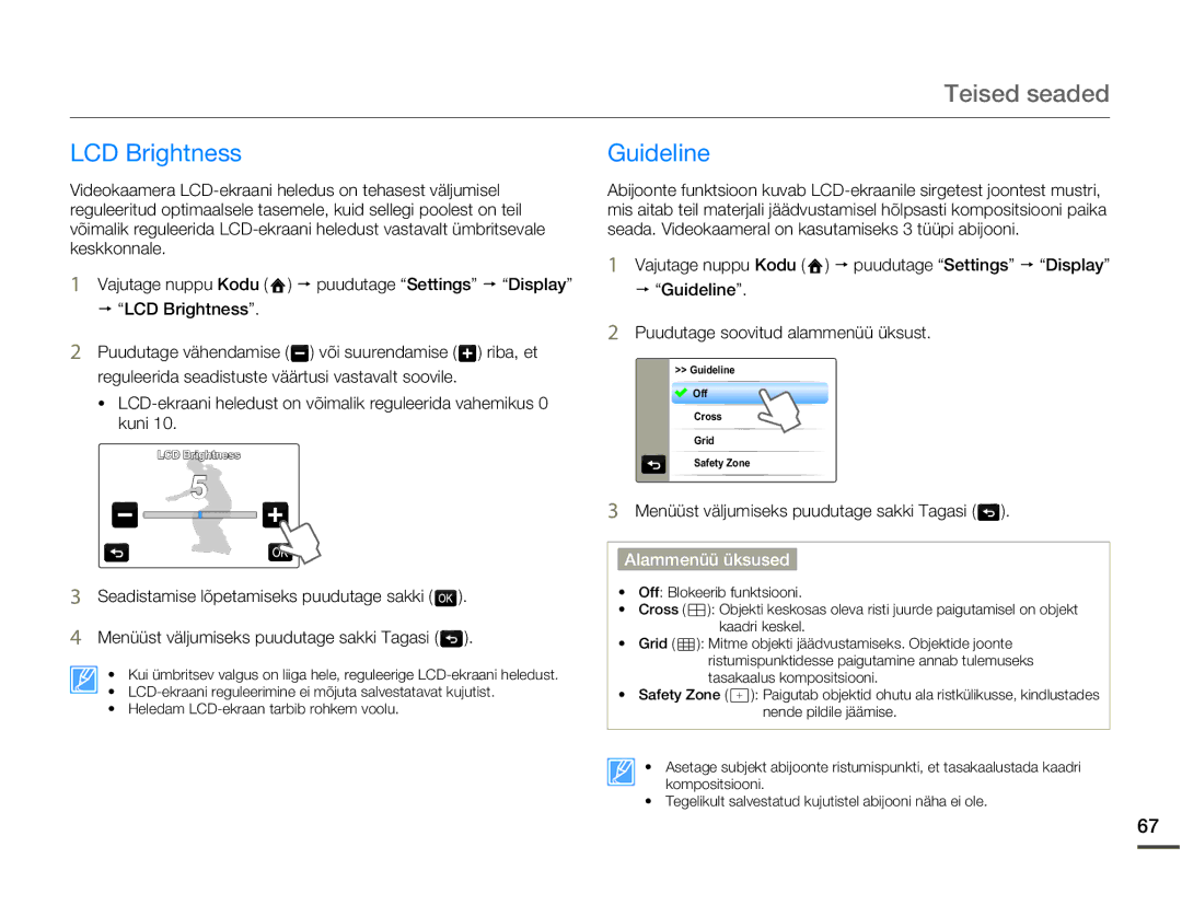 Samsung HMX-Q10BP/EDC manual LCD Brightness, Guideline 