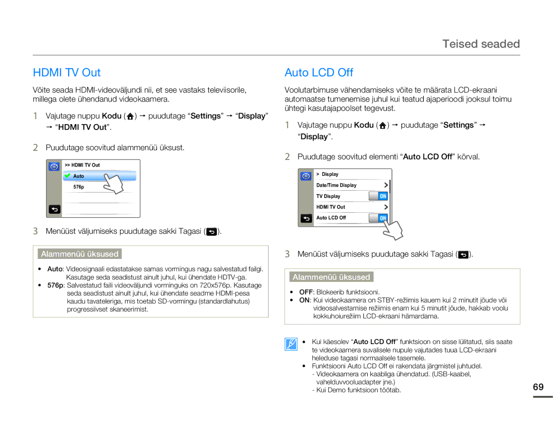 Samsung HMX-Q10BP/EDC manual Hdmi TV Out, Auto LCD Off 