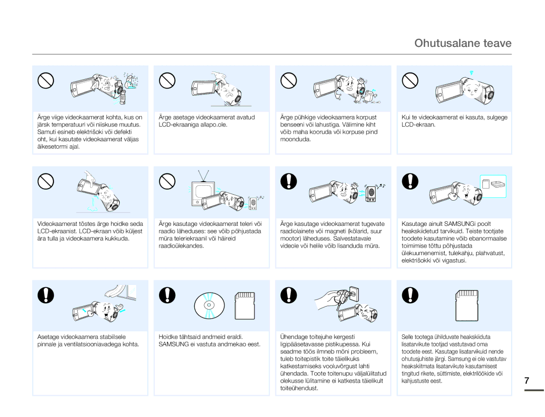 Samsung HMX-Q10BP/EDC manual Ohutusalane teave 