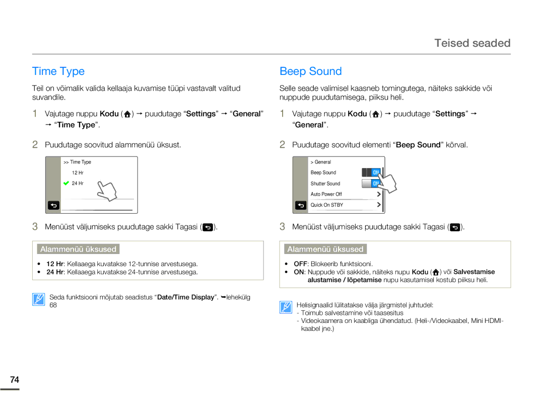 Samsung HMX-Q10BP/EDC manual Time Type, Beep Sound 