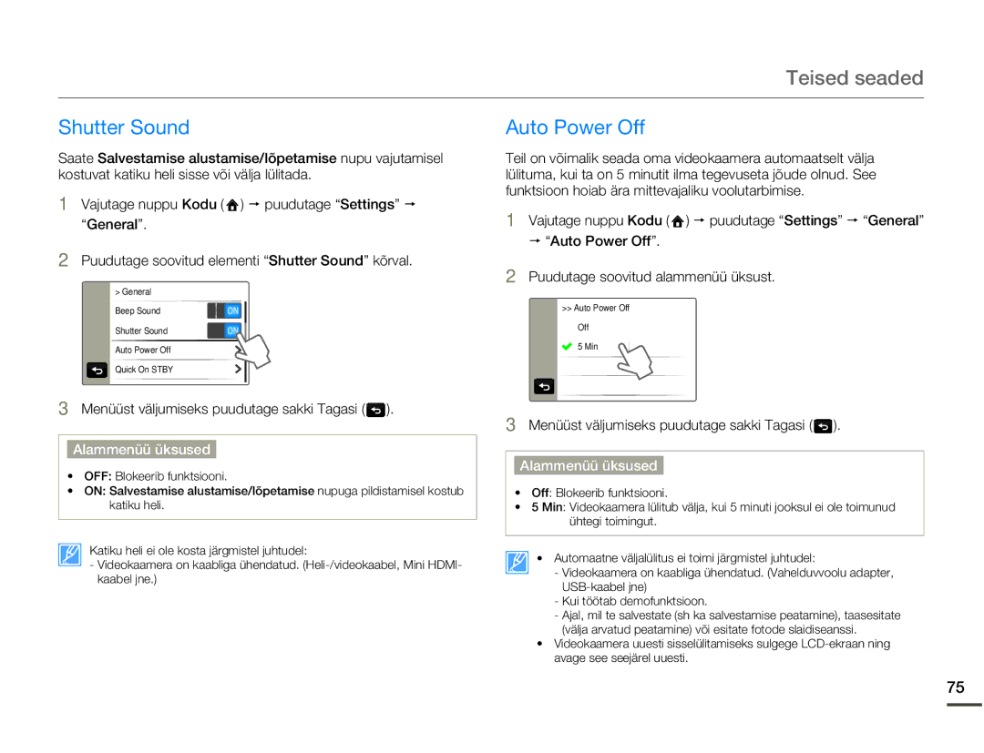 Samsung HMX-Q10BP/EDC manual Shutter Sound, Auto Power Off 