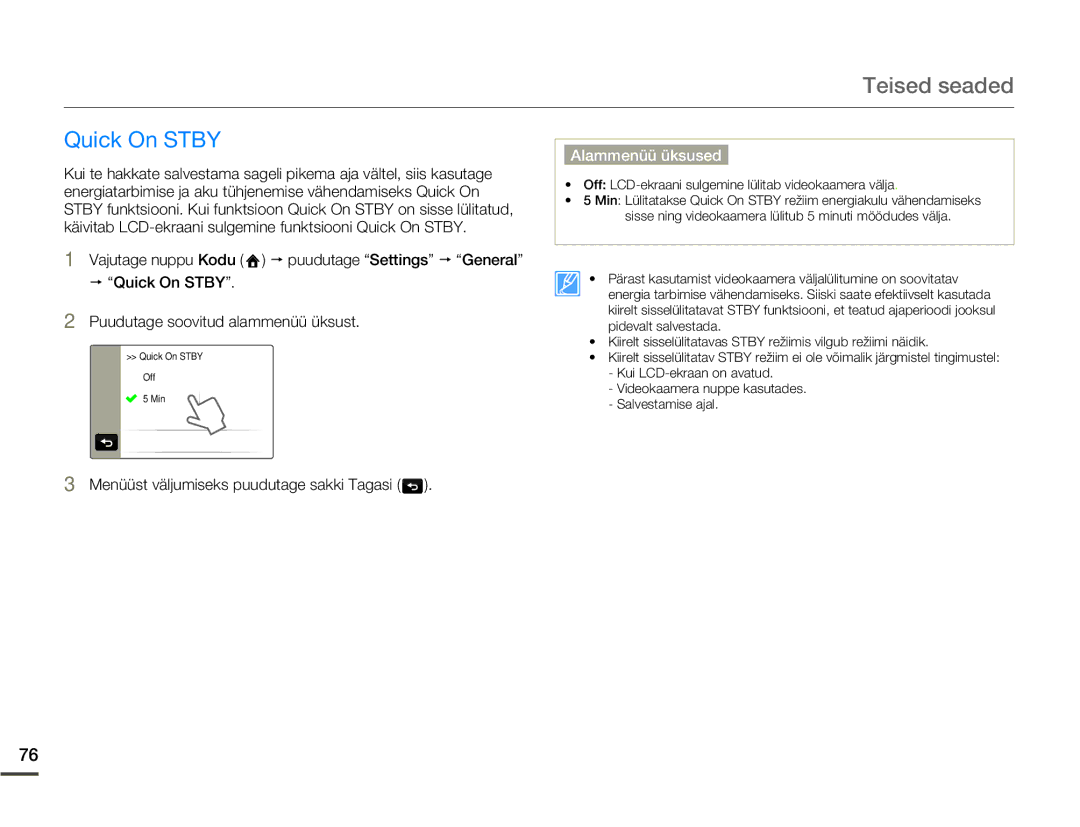 Samsung HMX-Q10BP/EDC manual Quick On Stby 