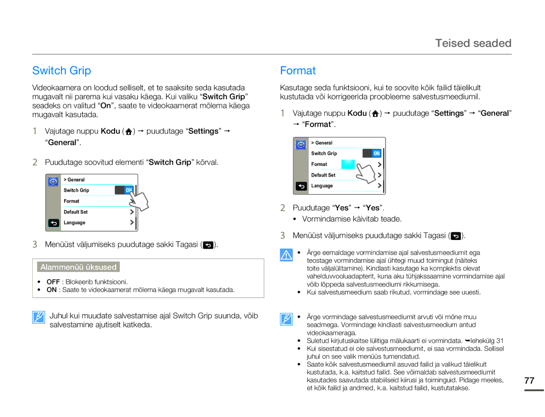 Samsung HMX-Q10BP/EDC manual Switch Grip Format 