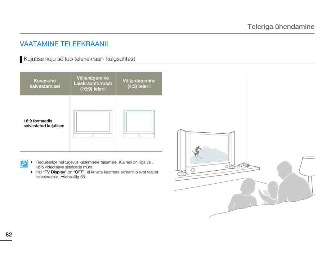 Samsung HMX-Q10BP/EDC manual Vaatamine Teleekraanil, Kujutise kuju sõltub teleriekraani külgsuhtest 