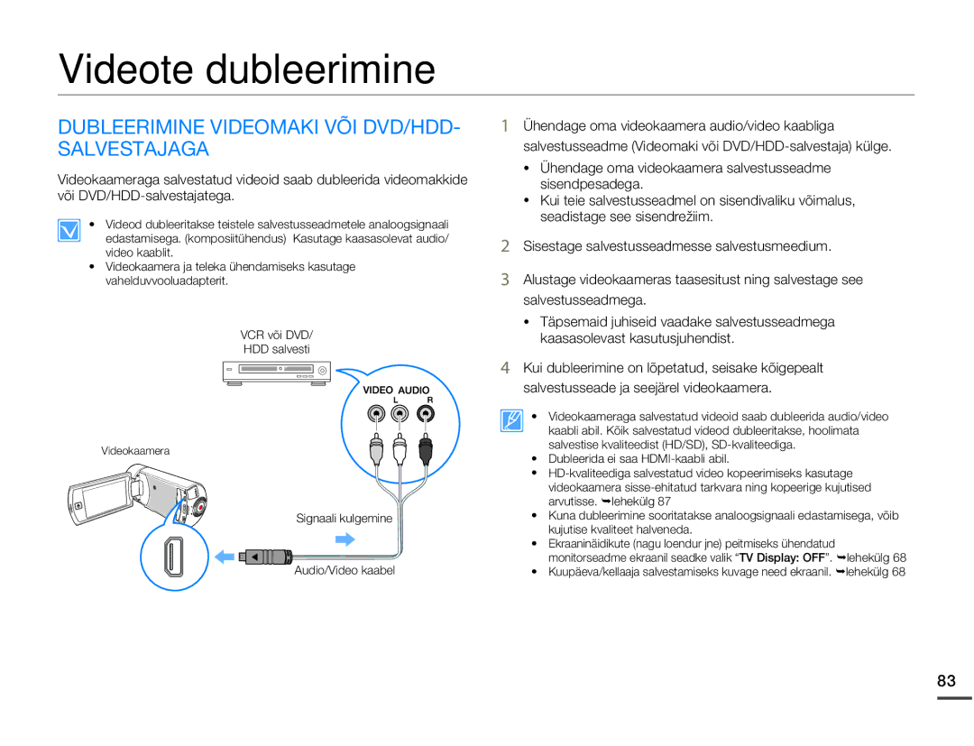 Samsung HMX-Q10BP/EDC manual Videote dubleerimine, Dubleerimine Videomaki VÕI DVD/HDD- Salvestajaga 