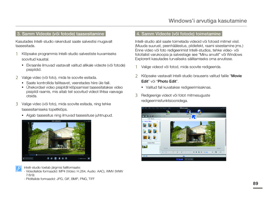 Samsung HMX-Q10BP/EDC manual Samm Videote või fotode taasesitamine, Samm Videote või fotode toimetamine 