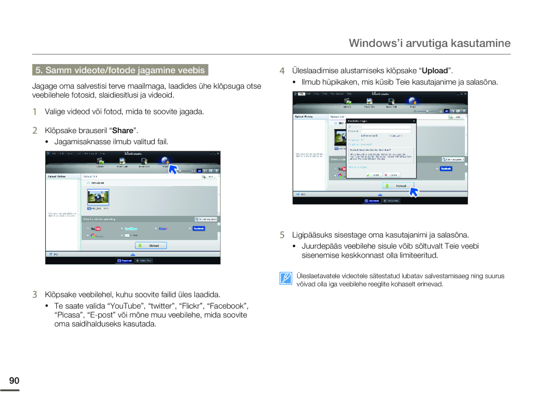 Samsung HMX-Q10BP/EDC manual Samm videote/fotode jagamine veebis 