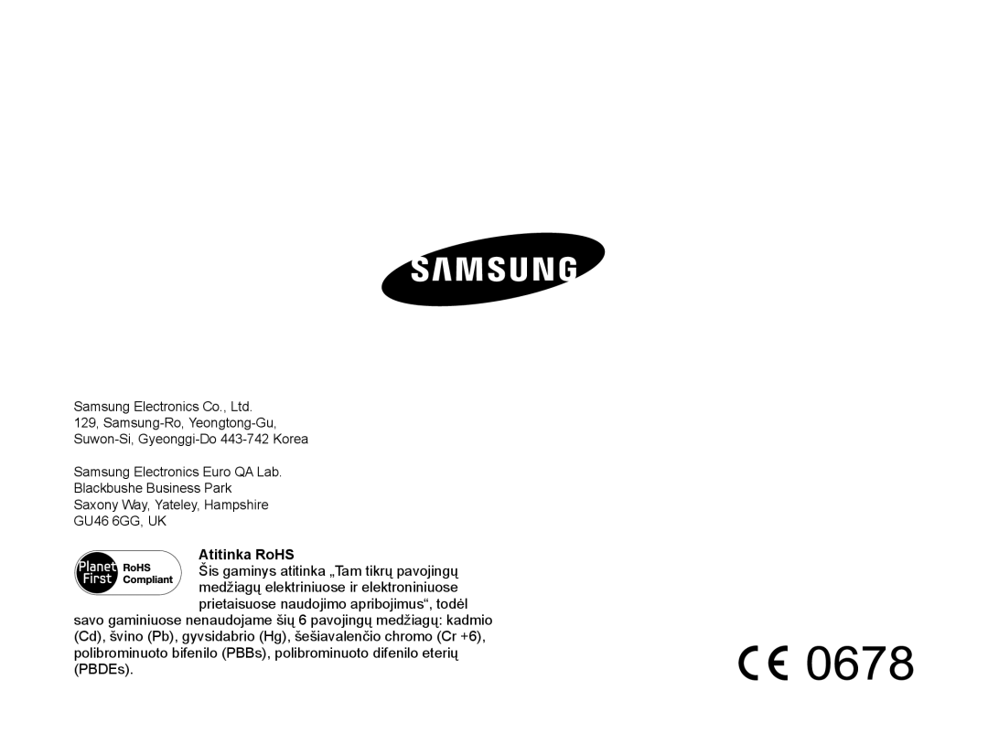 Samsung HMX-Q10BP/EDC manual Atitinka RoHS 