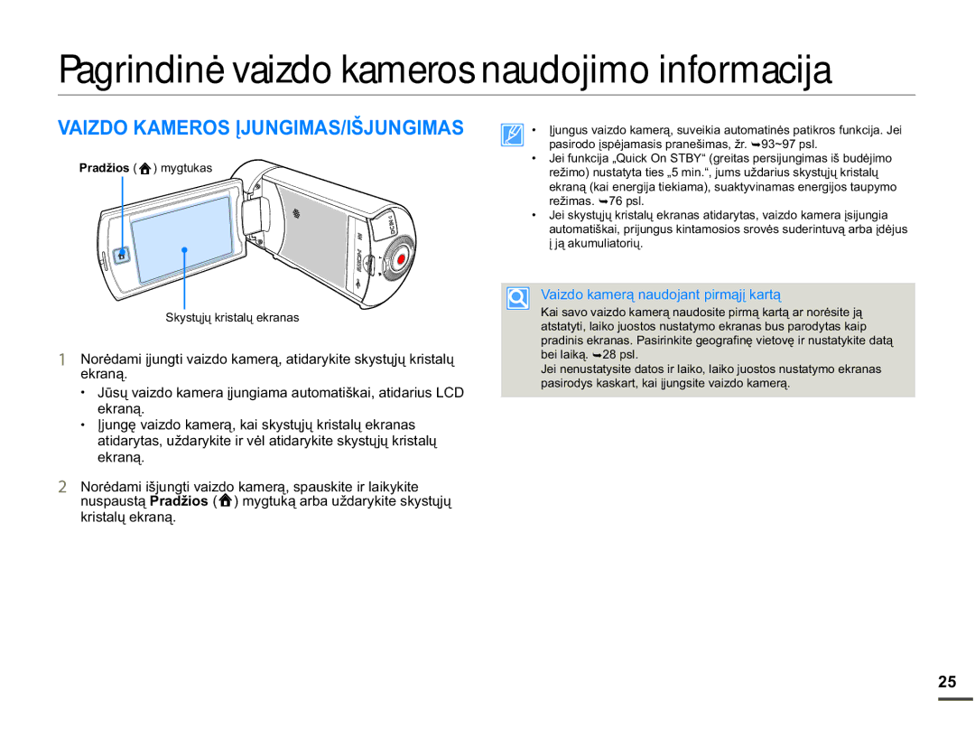 Samsung HMX-Q10BP/EDC manual Pagrindinė vaizdo kameros naudojimo informacija, $,=2.$0526Ʋ-81*,0$6,â-81*,0$6, HNUDQą 