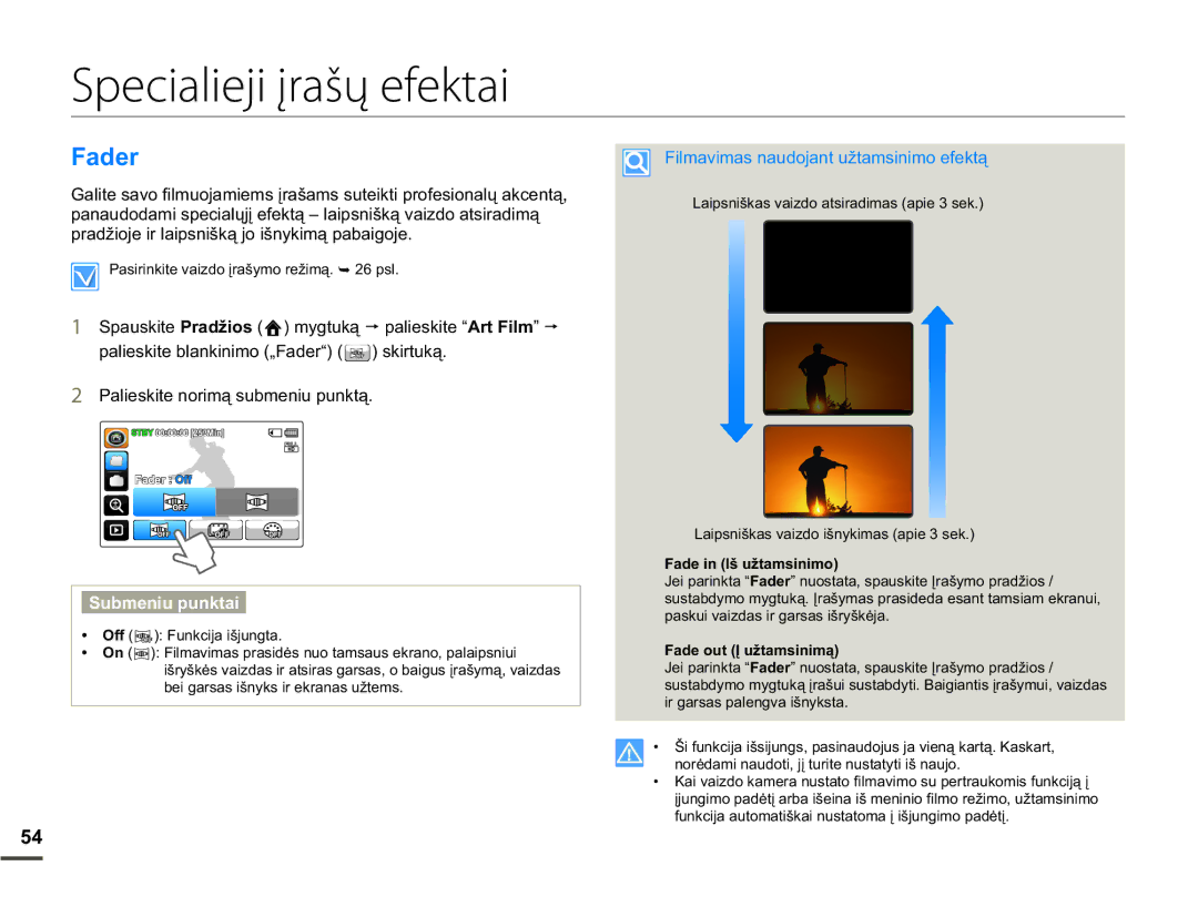 Samsung HMX-Q10BP/EDC manual Specialieji įrašų efektai, Dghu, SUDGåLRMHLUODLSVQLãNąMRLãQ\NLPąSDEDLJRMH 