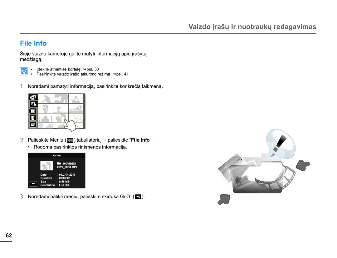 Samsung HMX-Q10BP/EDC manual 9DLGRƳUDãǐLUQXRWUDXNǐUHGDJDYLPDV, Loh,Qir, PHGåLDJą 