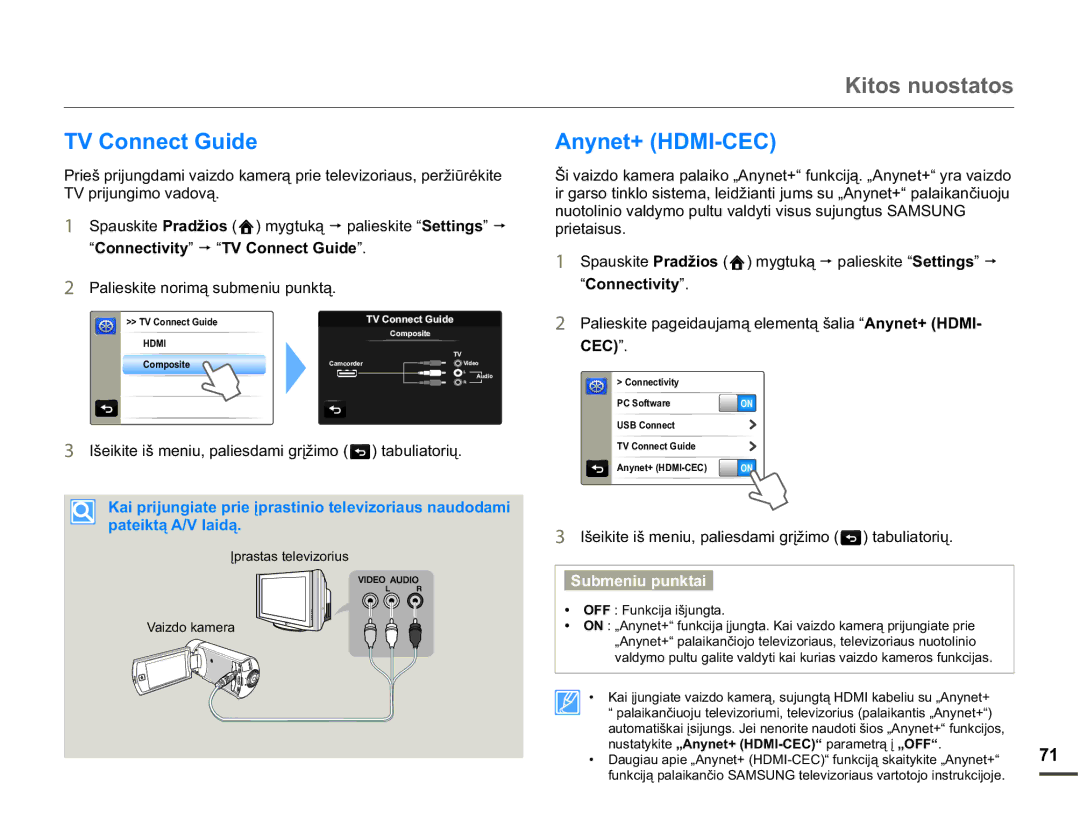 Samsung HMX-Q10BP/EDC manual $Q\QHW+0,&&, 79SULMXQJLPRYDGRYą, ³&RQQHFWLYLW\ p³79&RQQHFW*XLGH´, Sulhwdlvxv 