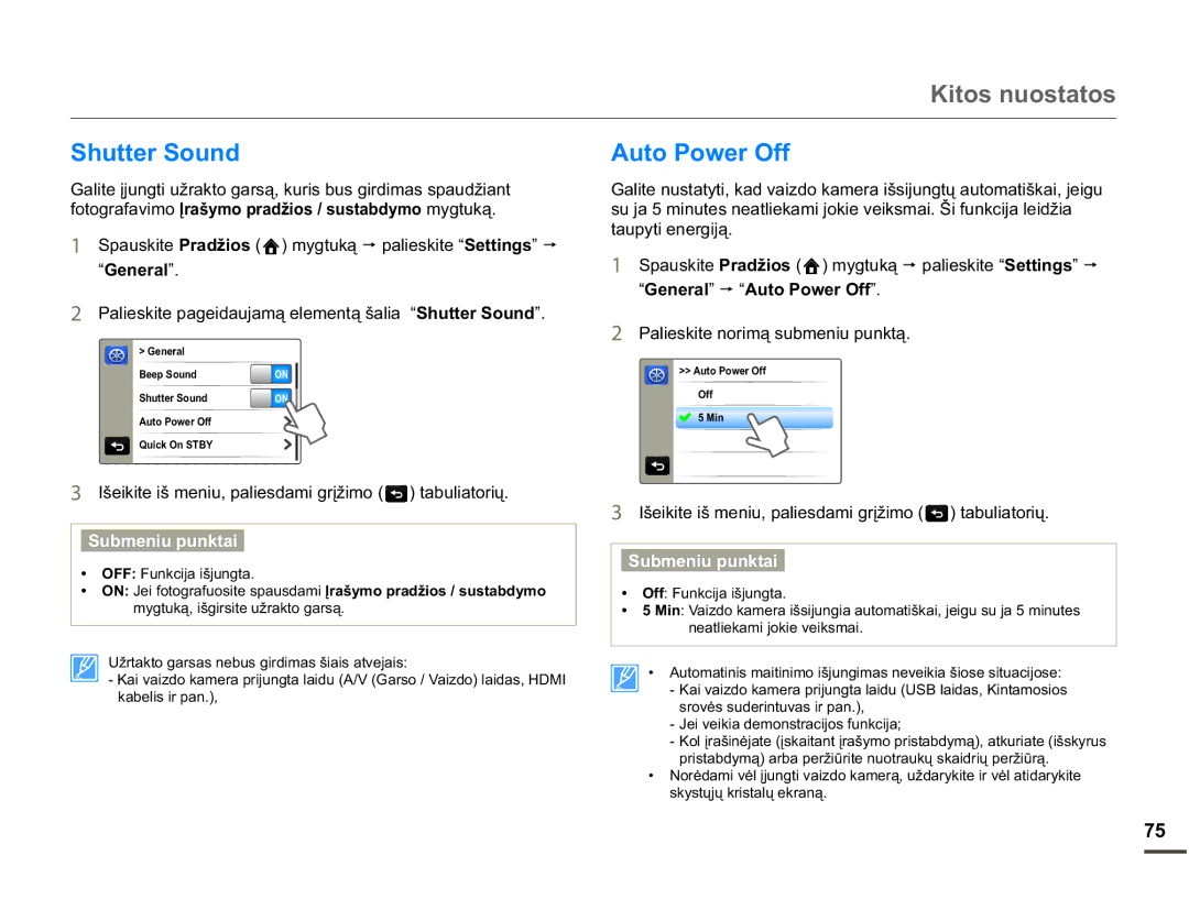 Samsung HMX-Q10BP/EDC manual 6KXWWHU6RXQG, WDXS\WLHQHUJLMą, ³*HQHUDO p³$XWR3RZHU2II´ 