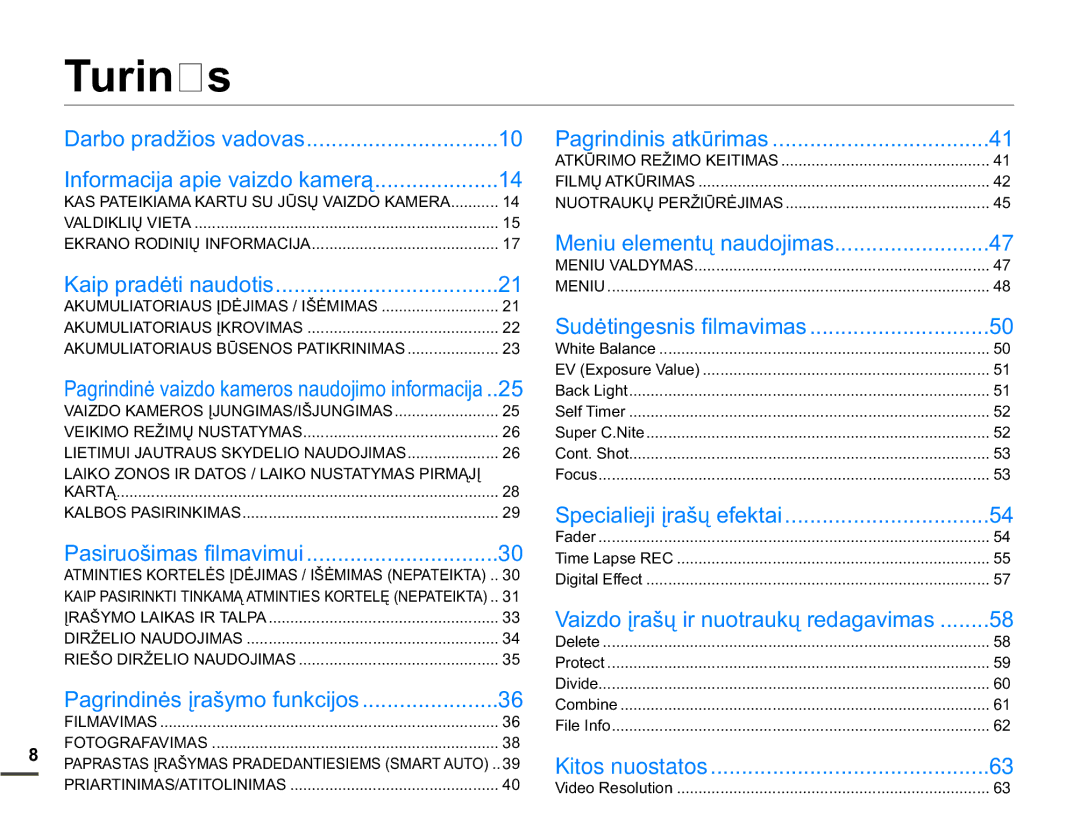 Samsung HMX-Q10BP/EDC manual Turinys, $,.2=2126,5$726/$,.21867$70$63,50Ą-Ʋ 