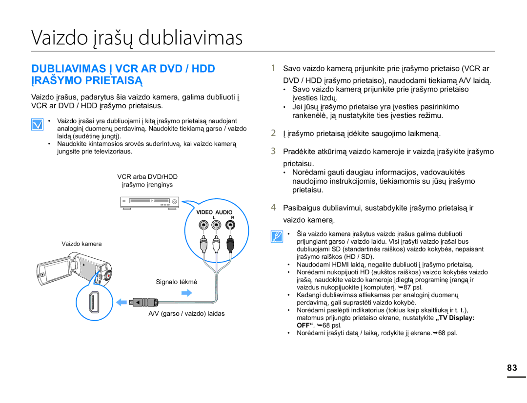 Samsung HMX-Q10BP/EDC manual Vaizdo įrašų dubliavimas, $9,0$6Ʋ9&5$59+ Ʋ5$â0235,7$,6Ą, Sulhwdlvx 