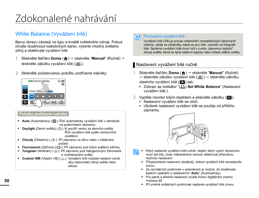 Samsung HMX-Q10TP/EDC, HMX-Q10BP/EDC manual Zdokonalené nahrávání, KLWH%DODQFH9\YiåHQtEtOp3RFKRSHQtY\YiåHQtEtOp 