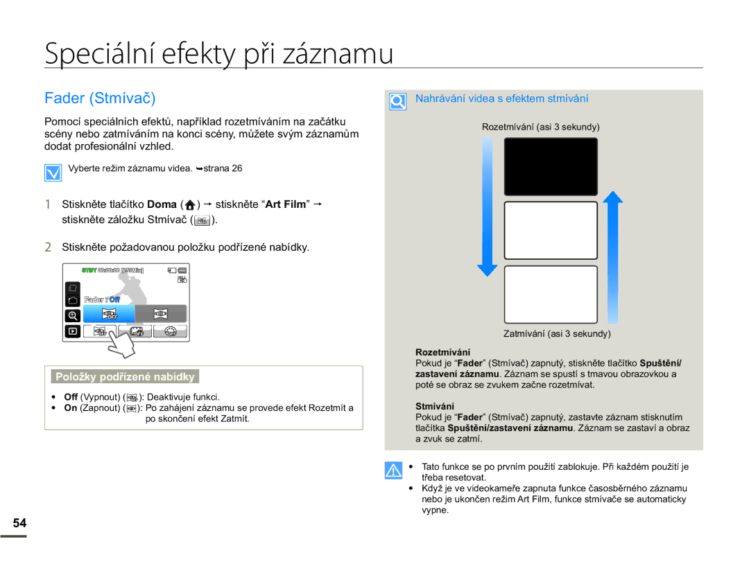 Samsung HMX-Q10TP/EDC, HMX-Q10BP/EDC manual Speciální efekty při záznamu, DGHU6WPtYDþ, GRGDWSURIHVLRQiOQtYKOHG 