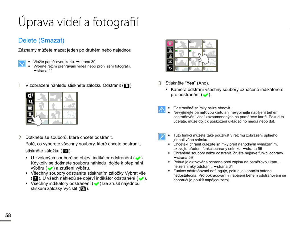 Samsung HMX-Q10TP/EDC manual Úprava videí a fotografi í, =iQDP\PĤåHWHPDDWMHGHQSRGUXKpPQHERQDMHGQRX, ¬Vwudqd 