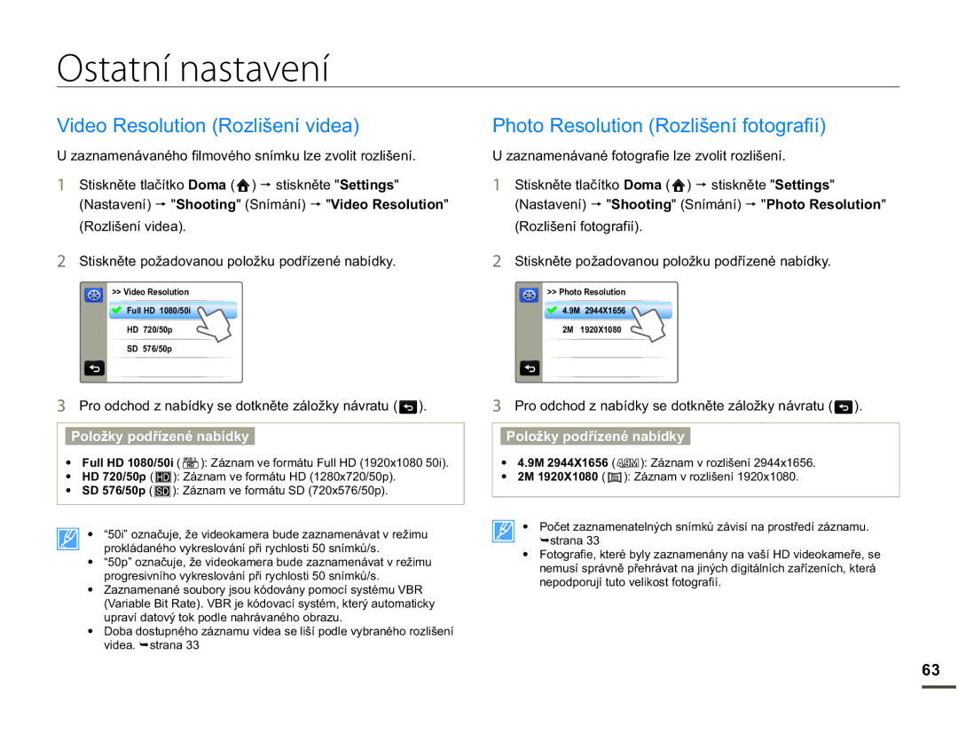 Samsung HMX-Q10BP/EDC, HMX-Q10TP/EDC manual Ostatní nastavení, DQDPHQiYDQpIRWRJUDILHOHYROLWUROLãHQt 