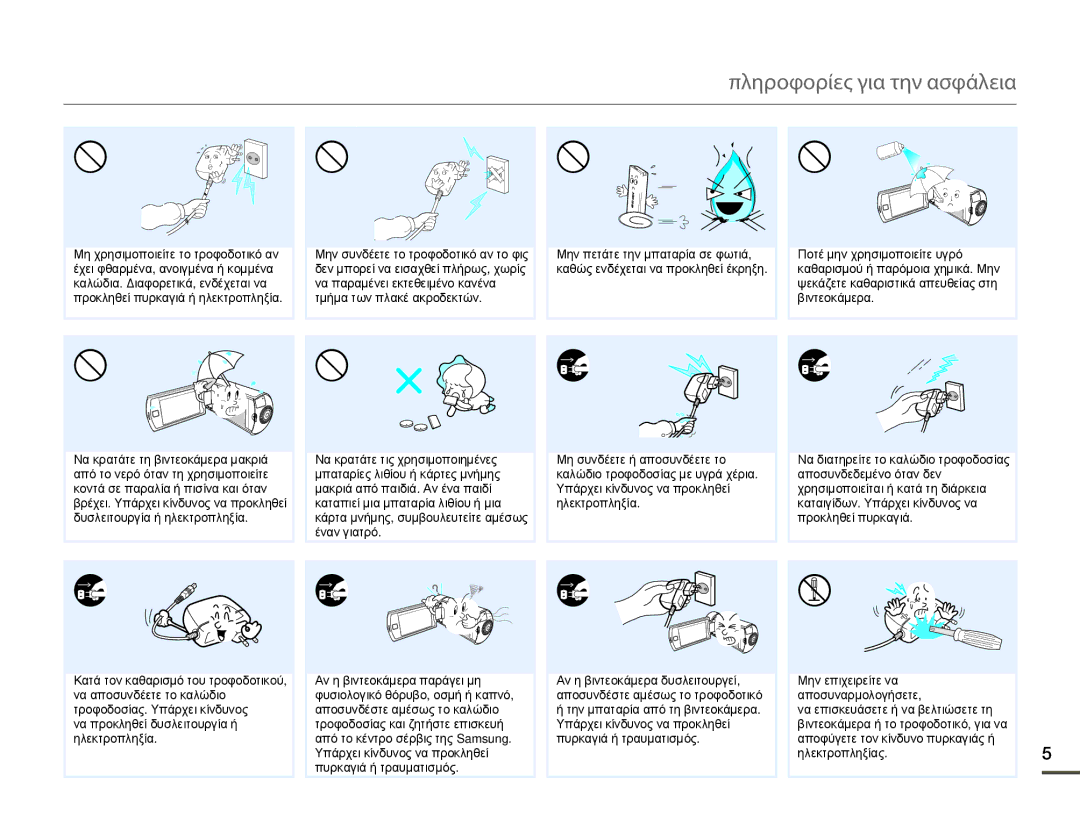 Samsung HMX-Q10BP/EDC, HMX-Q10TP/EDC manual Πληροφορίες για την ασφάλεια 