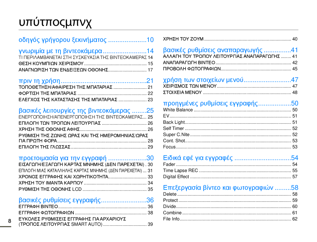 Samsung HMX-Q10TP/EDC, HMX-Q10BP/EDC manual Περιεχόμενα 