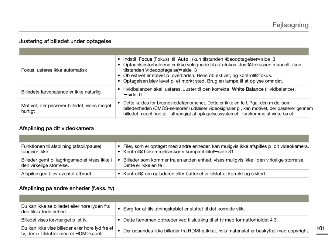 Samsung HMX-Q10BP/EDC, HMX-Q10TP/EDC manual Justering af billedet under optagelse, Afspilning på dit videokamera, 101 