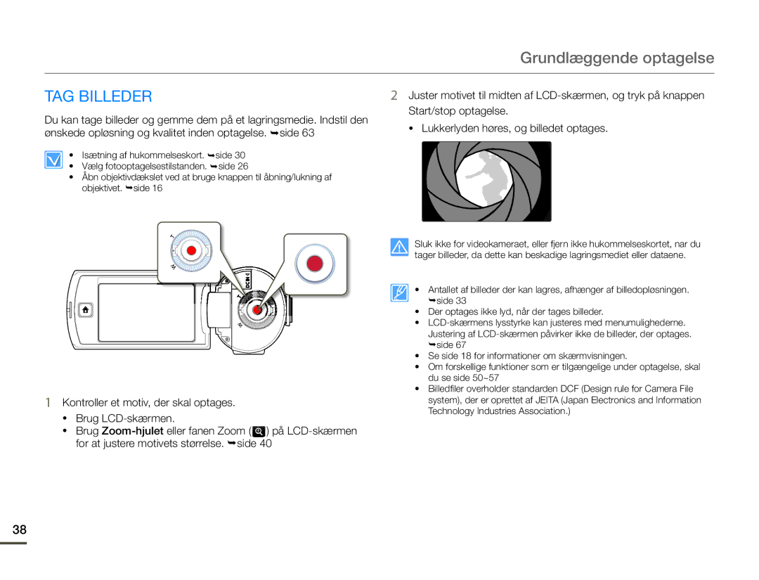 Samsung HMX-Q10BP/EDC, HMX-Q10TP/EDC, HMX-Q10PP/EDC TAG Billeder, Kontroller et motiv, der skal optages, Brug LCD-skærmen 