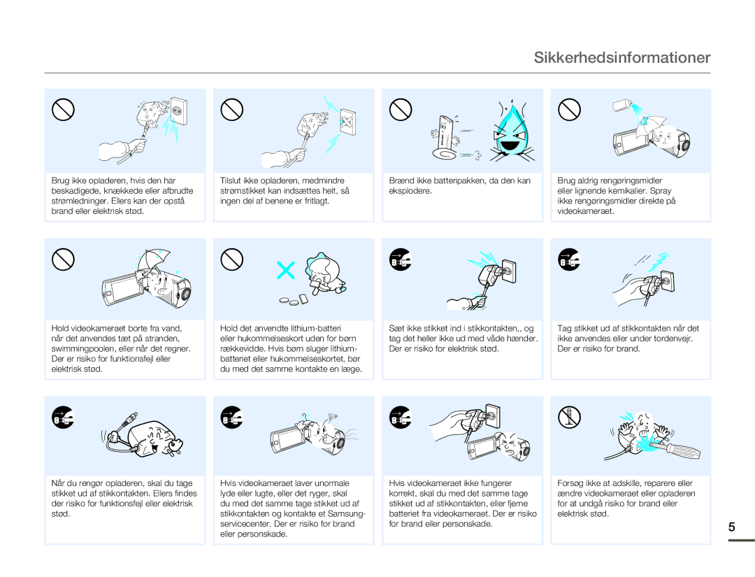 Samsung HMX-Q10BP/EDC, HMX-Q10TP/EDC, HMX-Q10PP/EDC manual Sikkerhedsinformationer 