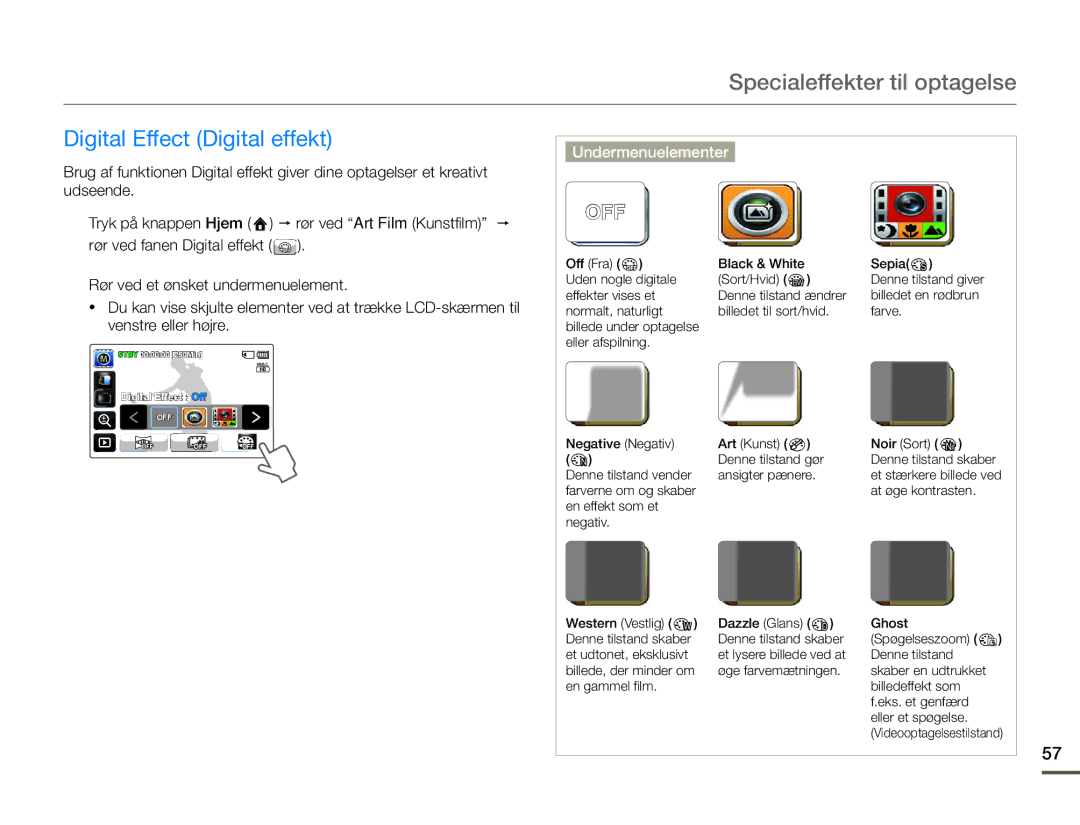 Samsung HMX-Q10TP/EDC, HMX-Q10PP/EDC, HMX-Q10BP/EDC manual Digital Effect Digital effekt, Off 