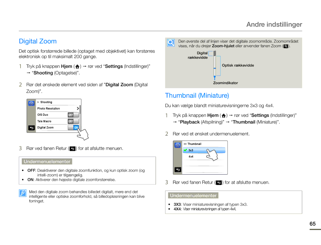 Samsung HMX-Q10BP/EDC, HMX-Q10TP/EDC Digital Zoom, Thumbnail Miniature, Du kan vælge blandt miniaturevisningerne 3x3 og 