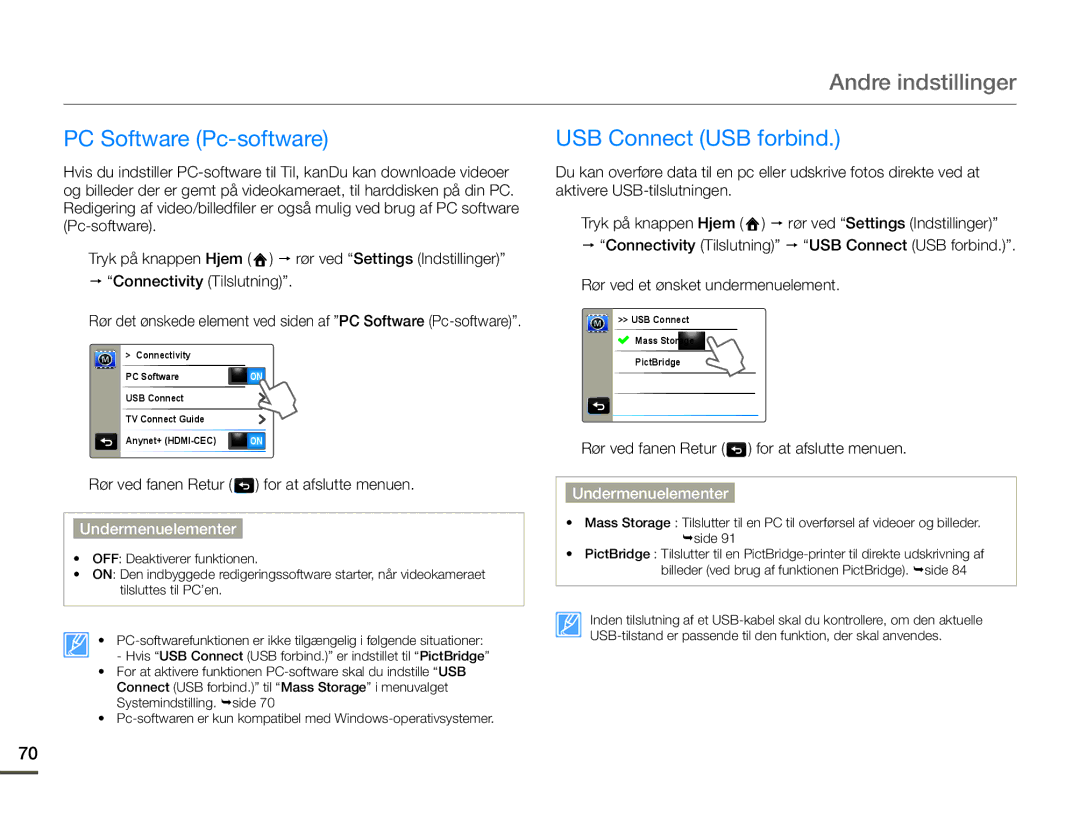 Samsung HMX-Q10PP/EDC, HMX-Q10TP/EDC, HMX-Q10BP/EDC manual PC Software Pc-software, USB Connect USB forbind 