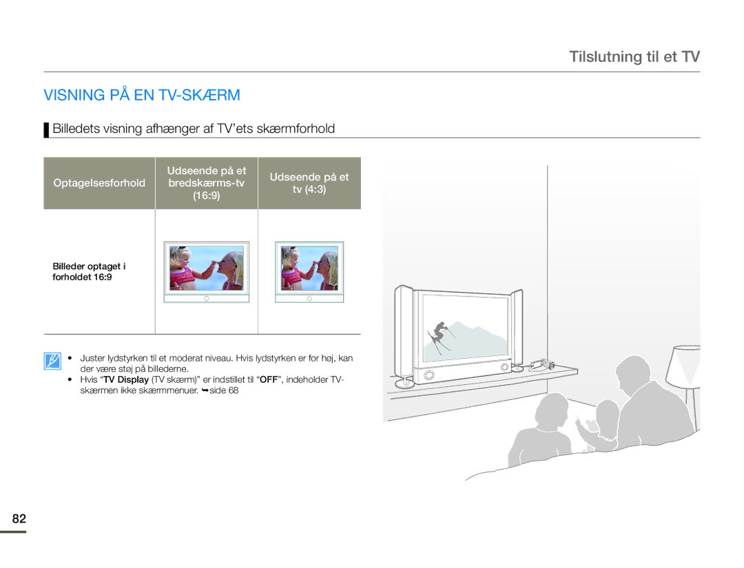 Samsung HMX-Q10PP/EDC, HMX-Q10TP/EDC manual Visning PÅ EN TV-SKÆRM, Billedets visning afhænger af TV’ets skærmforhold 