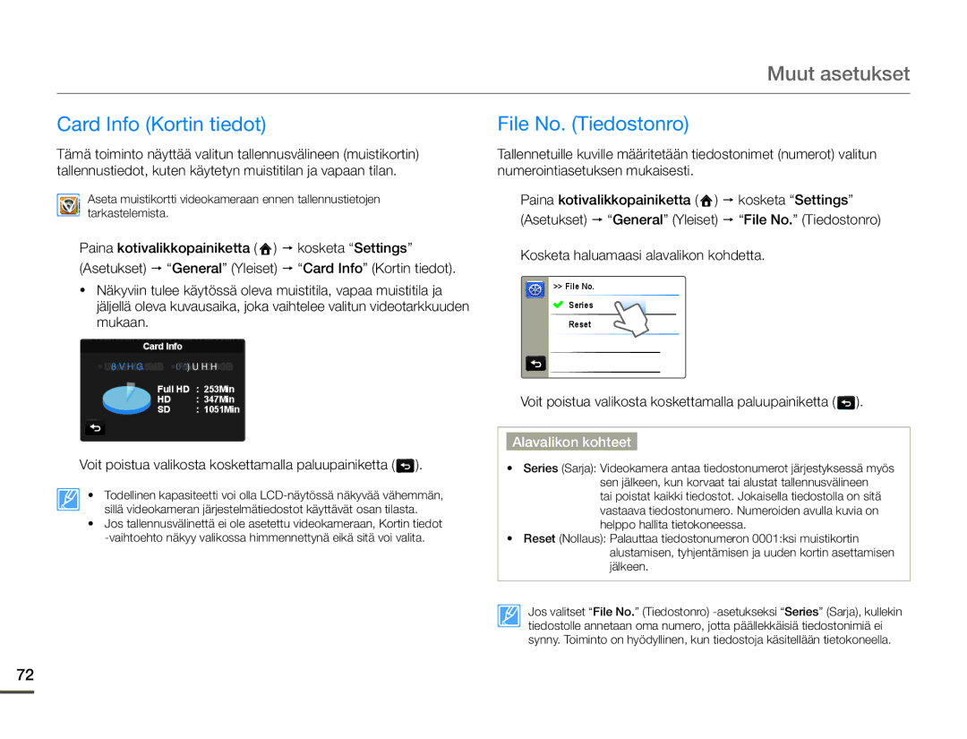 Samsung HMX-Q10TP/EDC, HMX-Q10PP/EDC, HMX-Q10BP/EDC manual Card Info Kortin tiedot, File No. Tiedostonro 